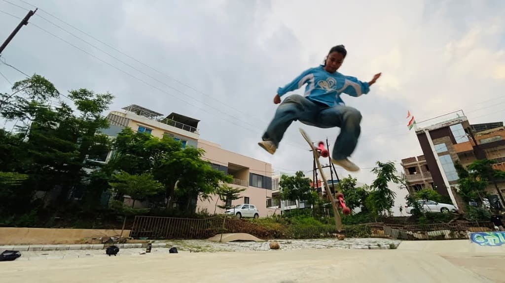 BhopalSB Skater performing dynamic jump trick