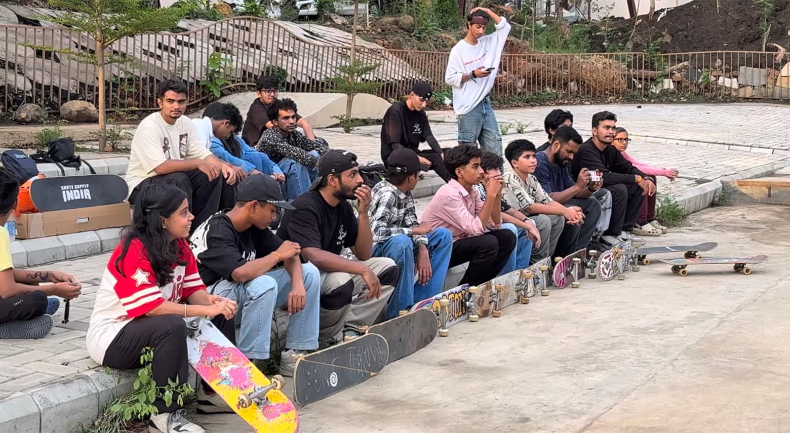 Teen and adult skateboarders gathered for a BhopalSB community session