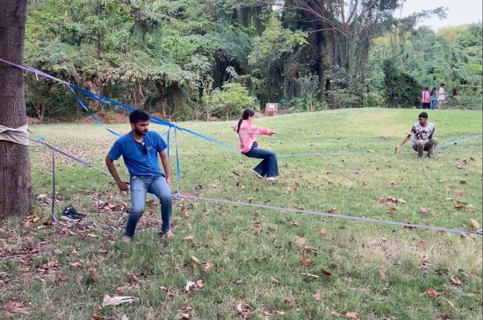 BhopalSB participants practising slacklining outdoors in Bhopal